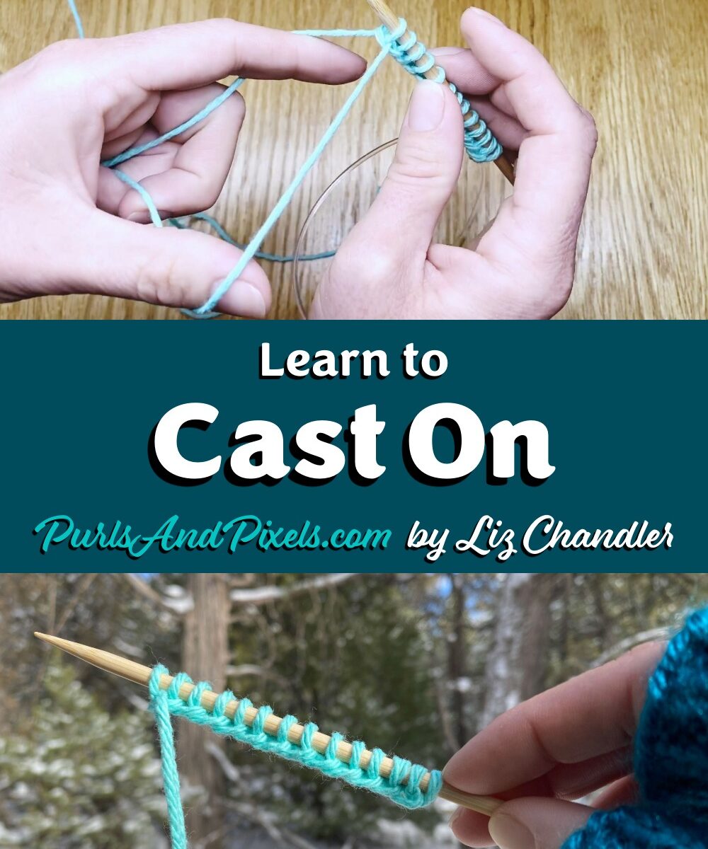 Ready to start knitting? Learn to cast on your first stitches. (This means put your first loops on your knitting needles.) Get the free written and video knitting lesson from Liz Chandler @PurlsAndPixels.