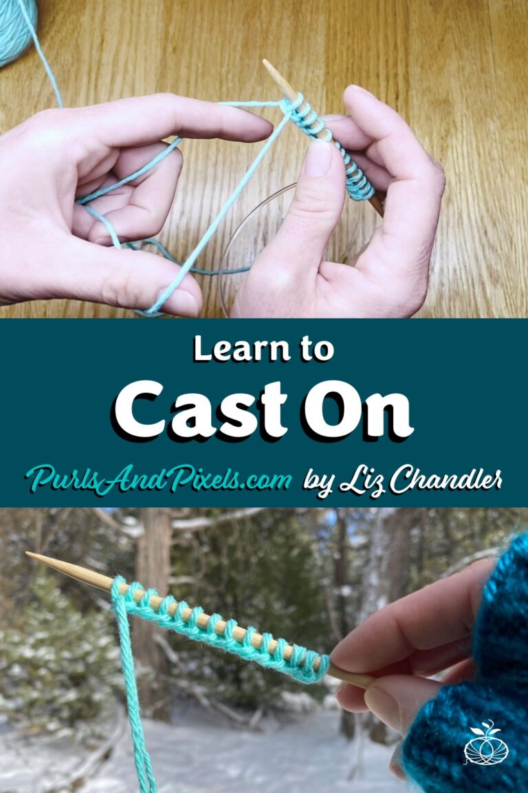 Ready to start knitting? Learn to cast on your first stitches. (This means put your first loops on your knitting needles.) Get the free written and video knitting lesson from Liz Chandler @PurlsAndPixels.