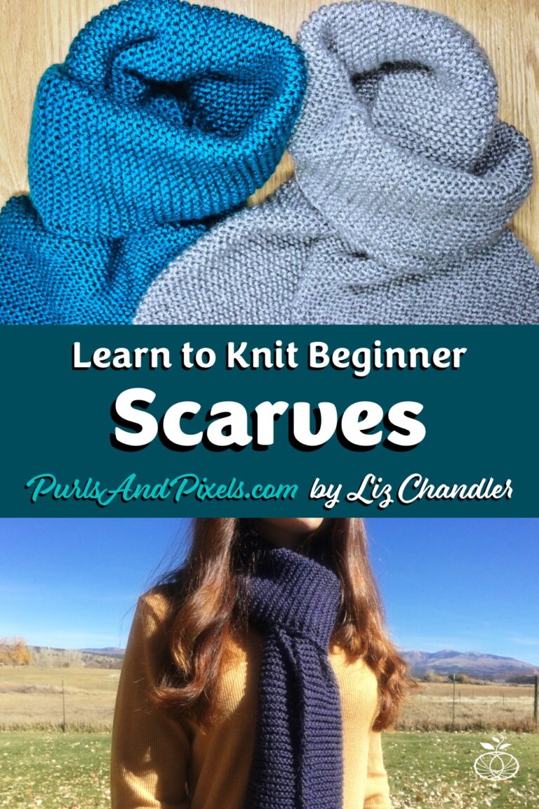 Learn to knit beginner scarves with this free, easy scarf pattern for new knitters by Liz Chandler @PurlsAndPixels.
