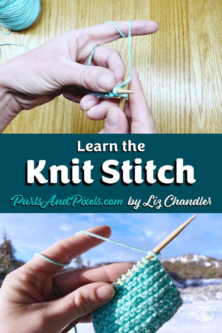 Learn how to make the knit stitch in this knitting guide. Get the free lesson with video and written instructions from Liz Chandler at PurlsAndPixels.com.
