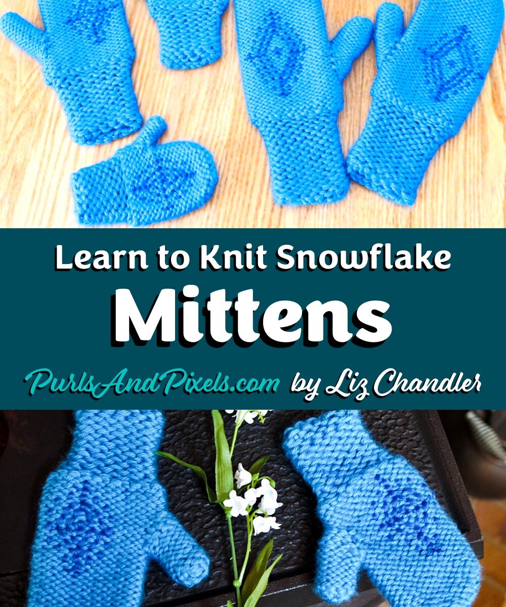 Free blue frozen snowflake mittens knitting pattern from Liz Chandler @PurlsAndPixels.