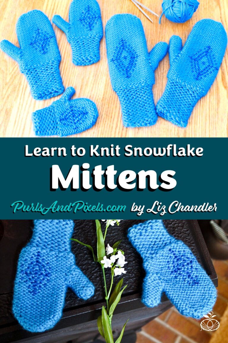 Free blue frozen snowflake mittens knitting pattern from Liz Chandler @PurlsAndPixels.