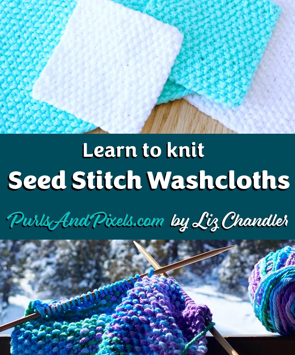 Seed Stitch Washcloth free knitting pattern using 100% cotton yarn, from Liz @PurlsAndPixels
