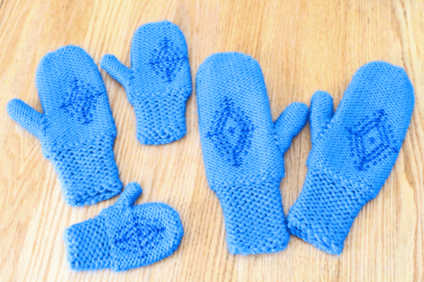 Anna's blue snowflake mittens inspired by the Disney move Frozen.