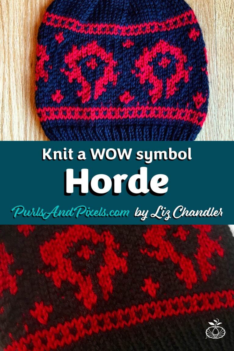 WoW Horde Symbol Knit Hat. Free knitting chart from PurlsAndPixels.