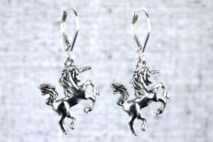 Silver unicorn earrings photograph by Liz @PurlsAndPixels