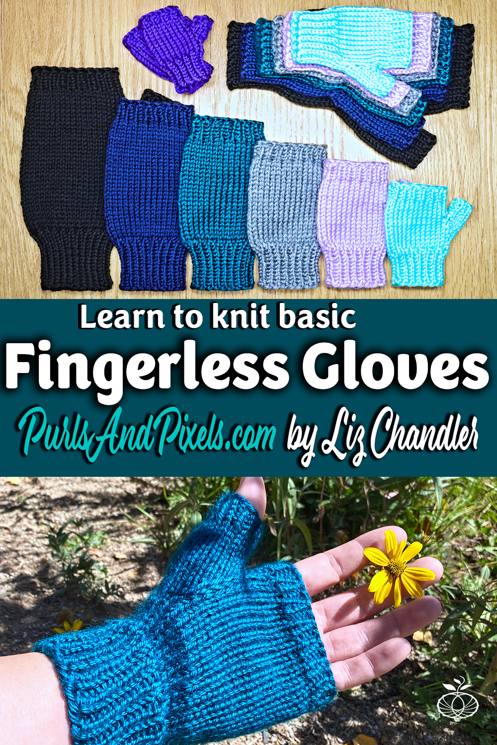 Basic fingerless glove knitting pattern from Liz Chandler @PurlsAndPixels.