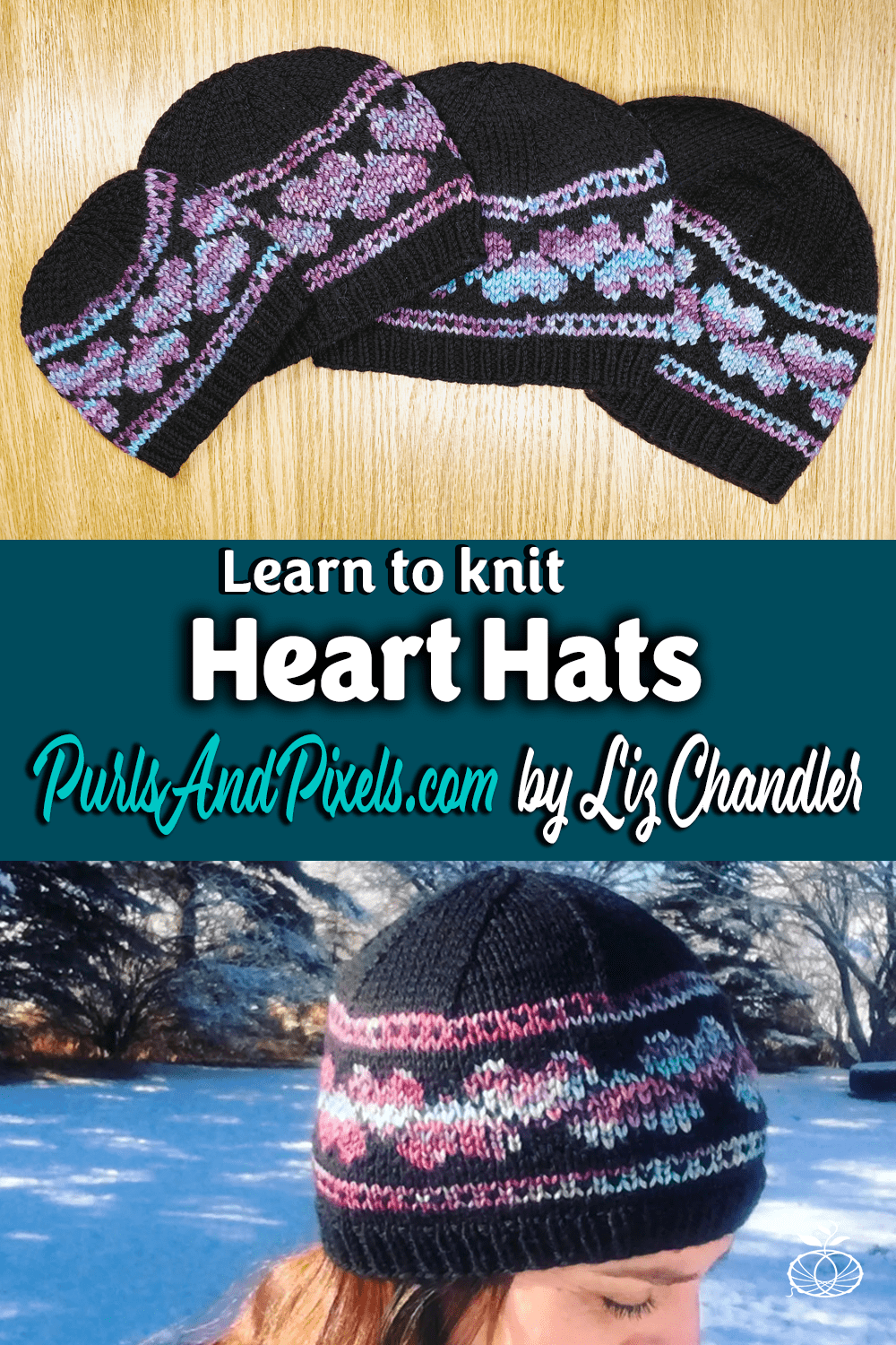 Heart hat knitting pattern from Liz @PurlsAndPixels