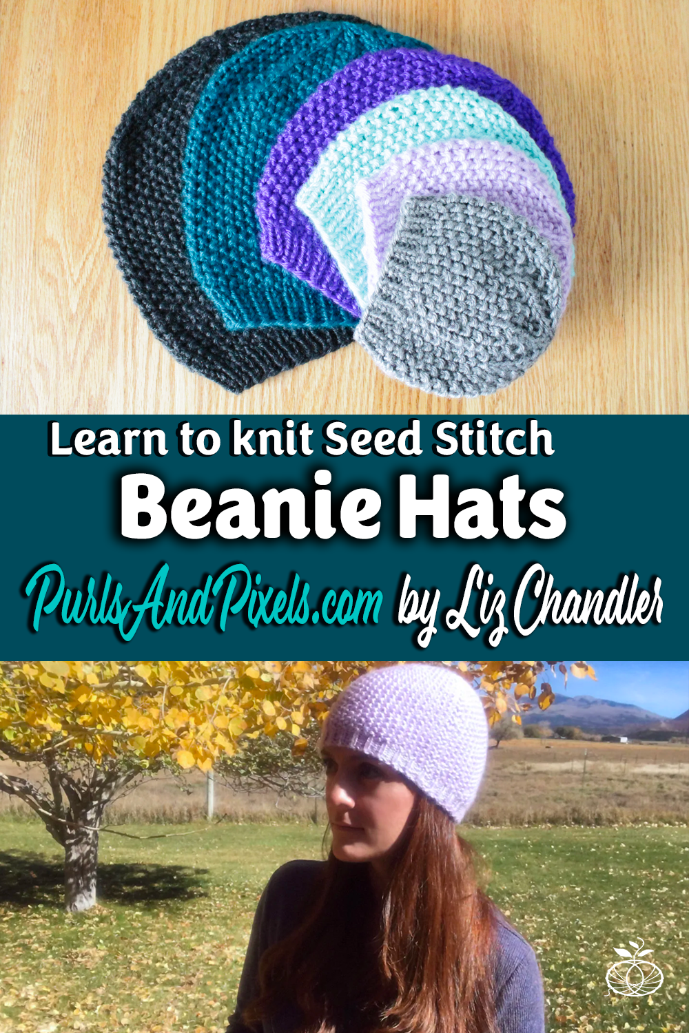 Textured beanie, seed stitch hat knitting pattern in all sizes from Liz @PurlsAndPixels