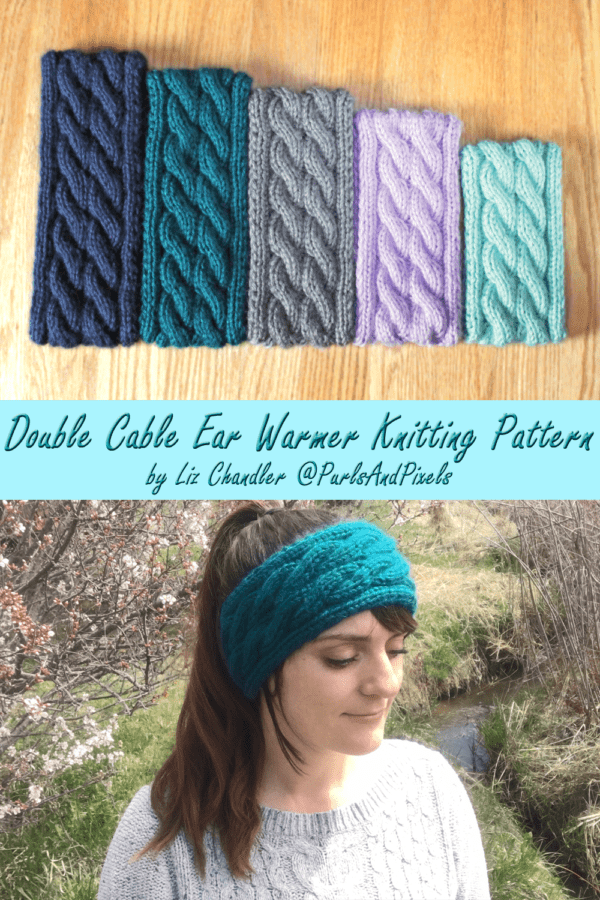 Double cable knit ear warmer headband knitting pattern by Liz @PurlsAndPixels