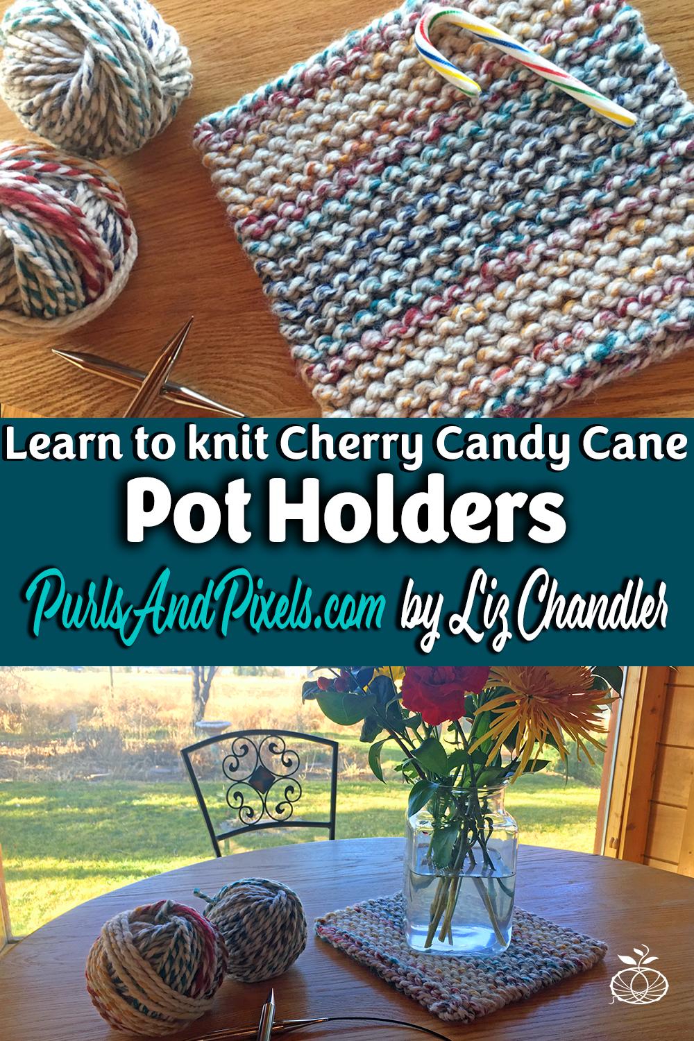 Cherry Candy Cane Potholder Easy Free Knitting Pattern