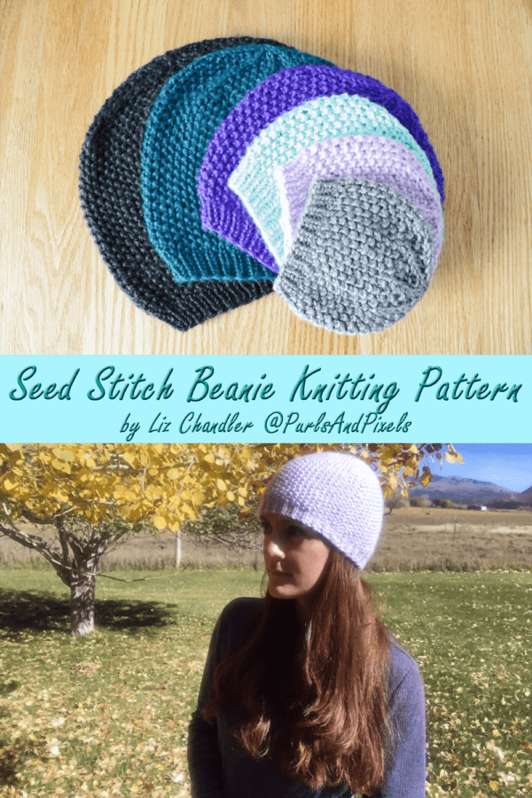 Textured beanie, seed stitch hat knitting pattern in all sizes from Liz @PurlsAndPixels