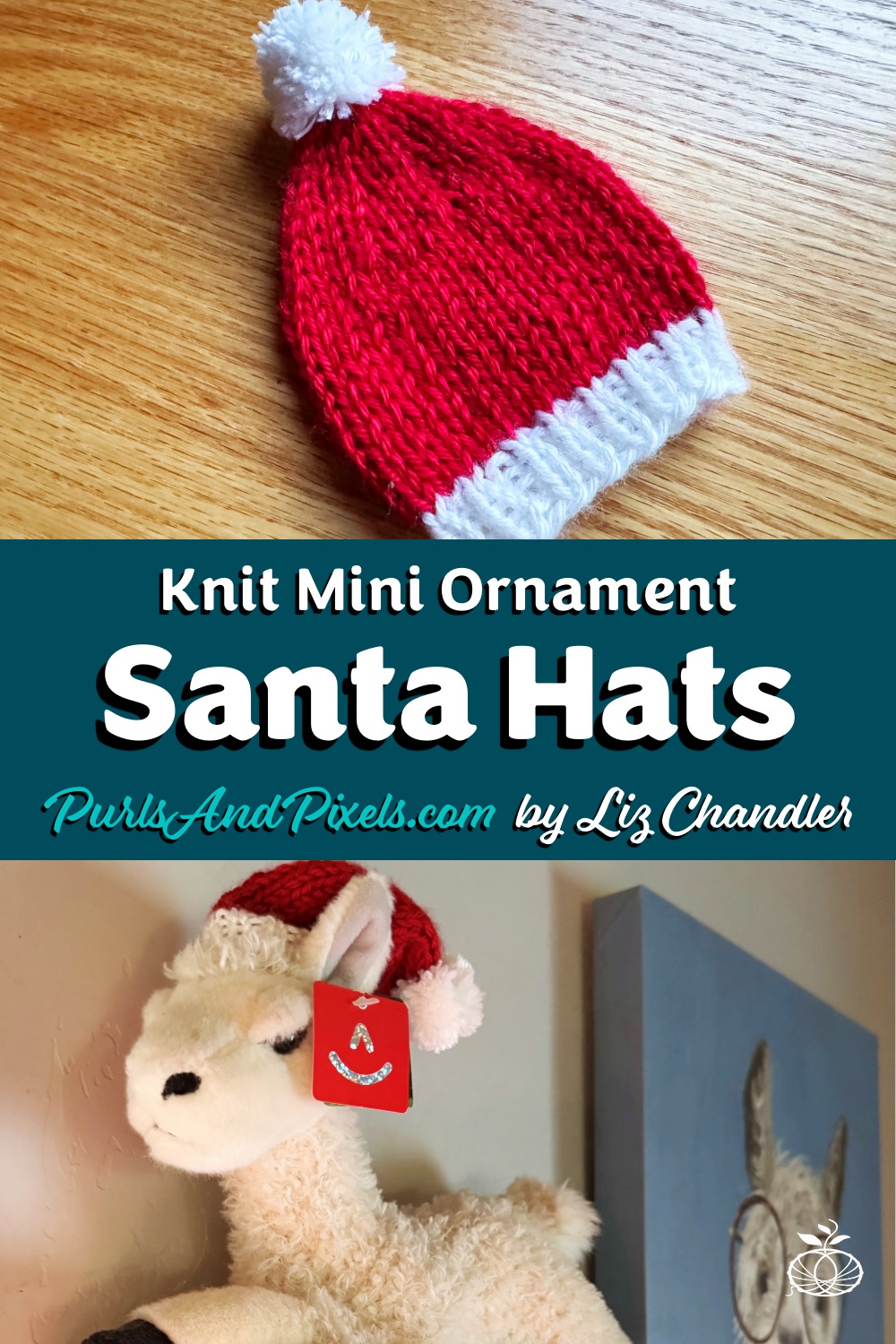 Learn to knit Tiny Santa Hat mini ornaments with this free knitting pattern from Liz Chandler @PurlsAndPixels.