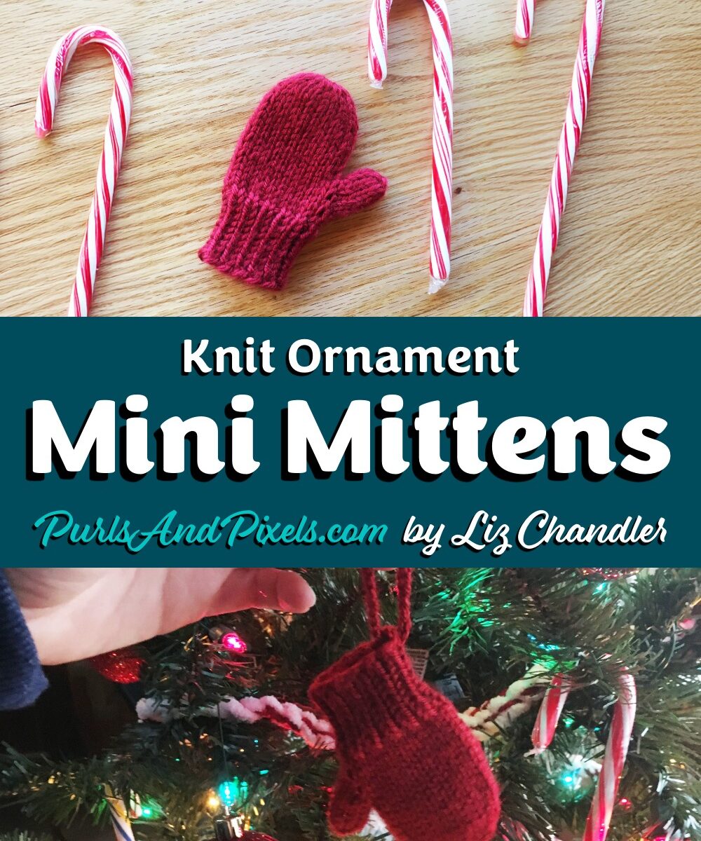 Learn to knit holiday ornament mini mittens with this free knitting pattern sample from Liz Chandler @PurlsAndPixels.