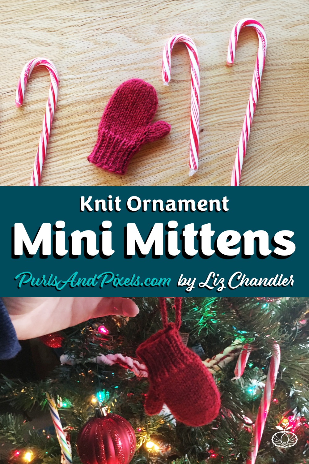 Learn to knit holiday ornament mini mittens with this free knitting pattern sample from Liz Chandler @PurlsAndPixels.