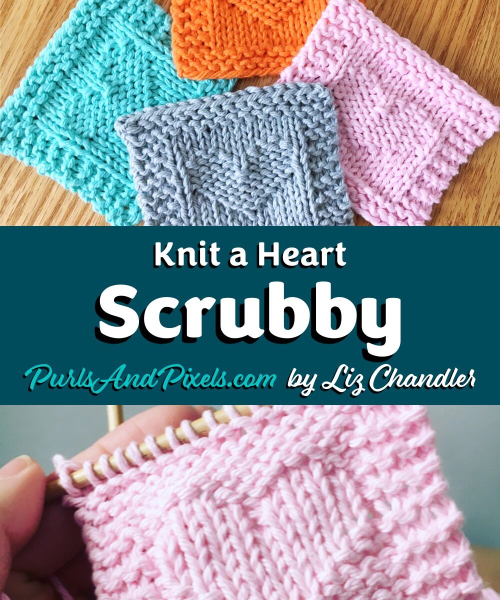 Heart face scrubby free knitting pattern from Liz Chandler @PurlsAndPixels.