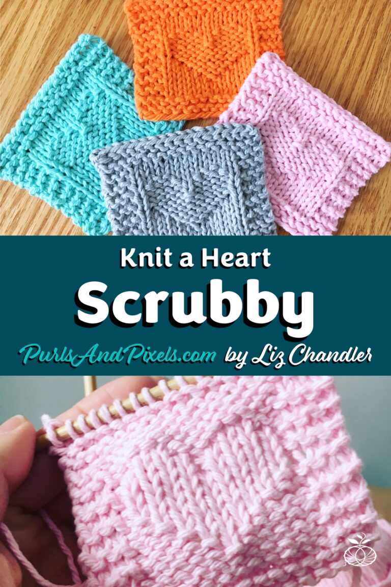 Heart face scrubby free knitting pattern from Liz Chandler @PurlsAndPixels.