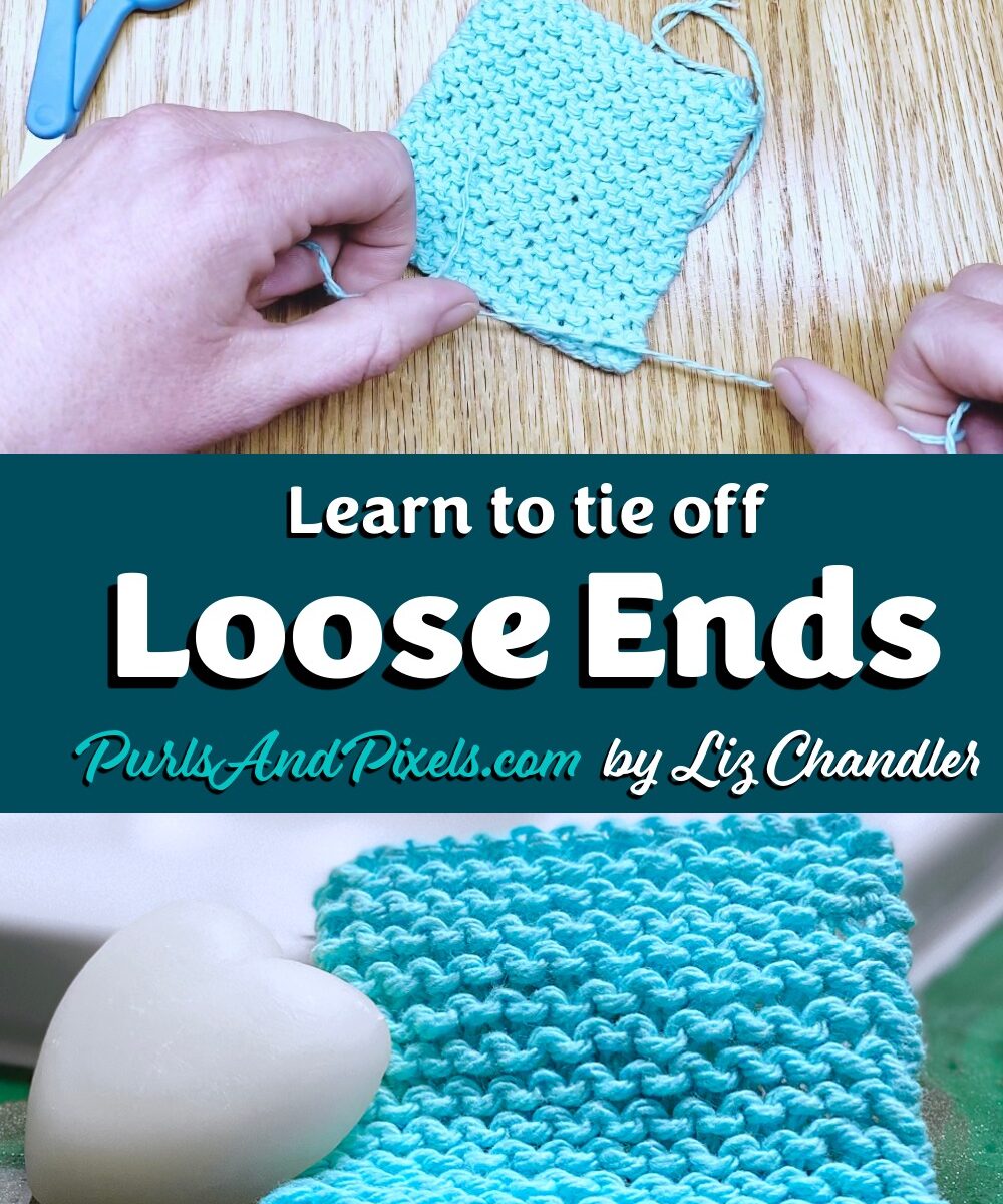How to tie off loose ends on flat knits, a knitting lesson from Liz @PurlsAndPixels.