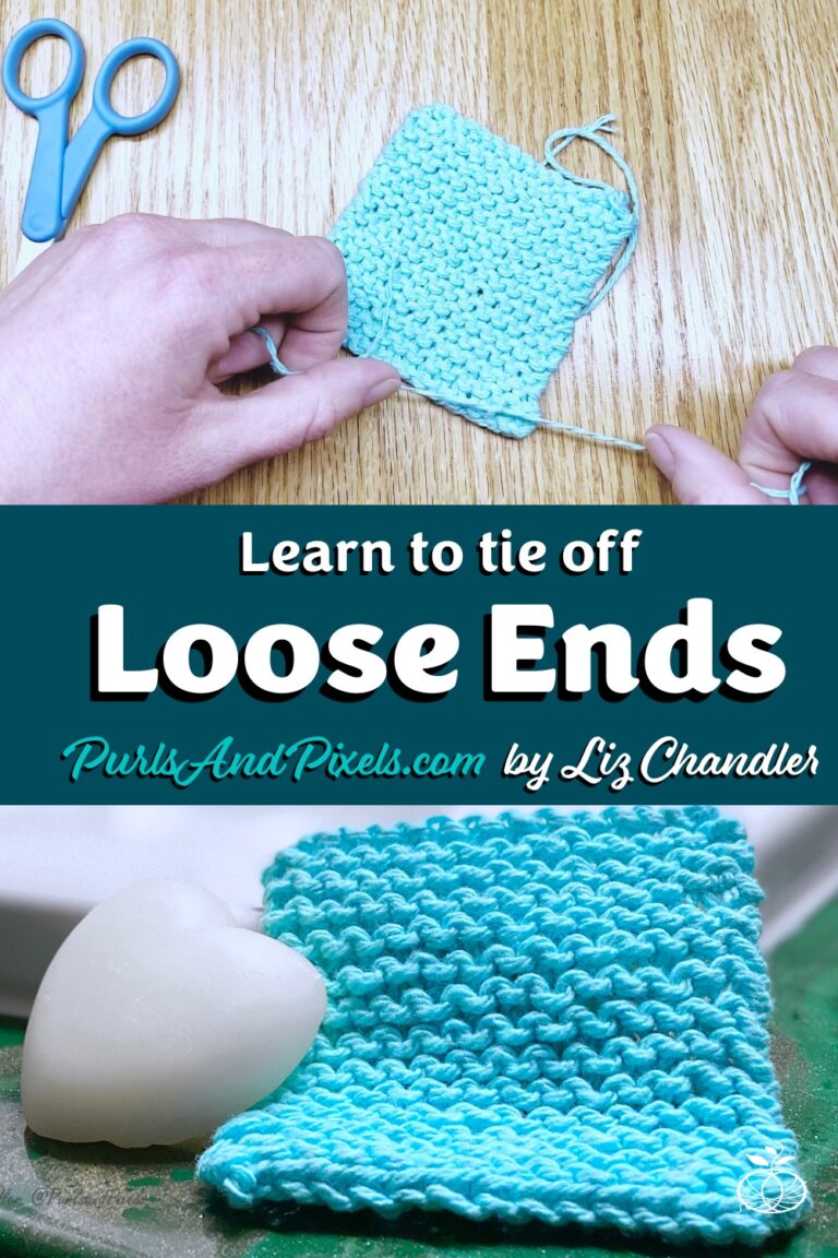 How to tie off loose ends on flat knits, a knitting lesson from Liz @PurlsAndPixels.