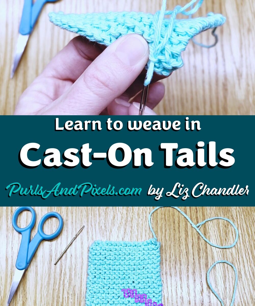 Learn to weave in loose ends and and tie up excess yarn tails - the bind off edge - a knitting lesson from Liz @PurlsAndPixels.