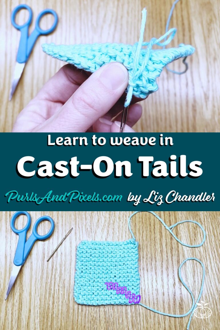 Learn to weave in loose ends and and tie up excess yarn tails - the bind off edge - a knitting lesson from Liz @PurlsAndPixels.