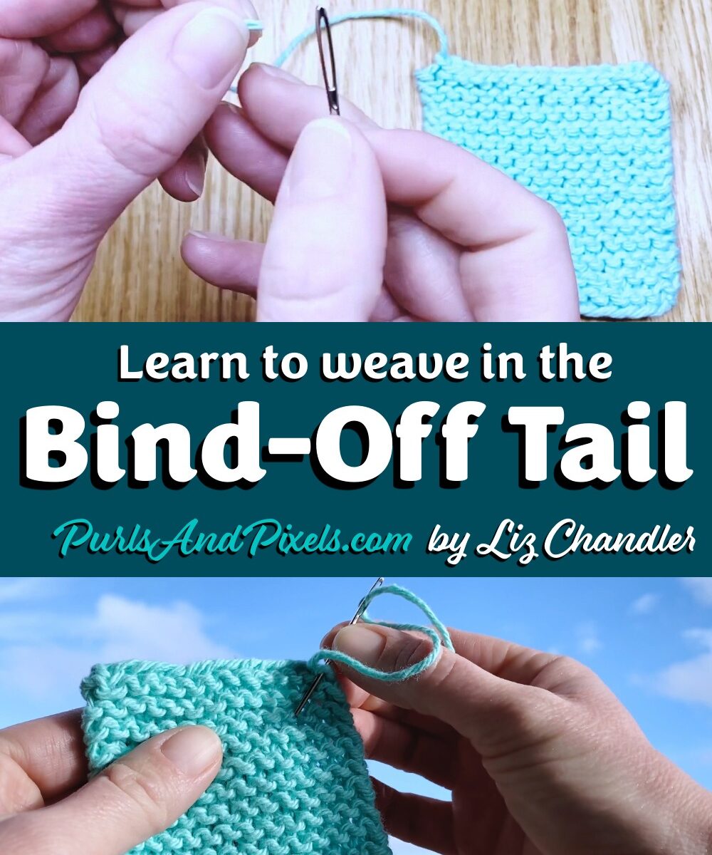 Learn to weave in bind off tails on flat knits like washcloths, scarves, and blankets in this knitting lesson from Liz Chandler @PurlsAndPixels.