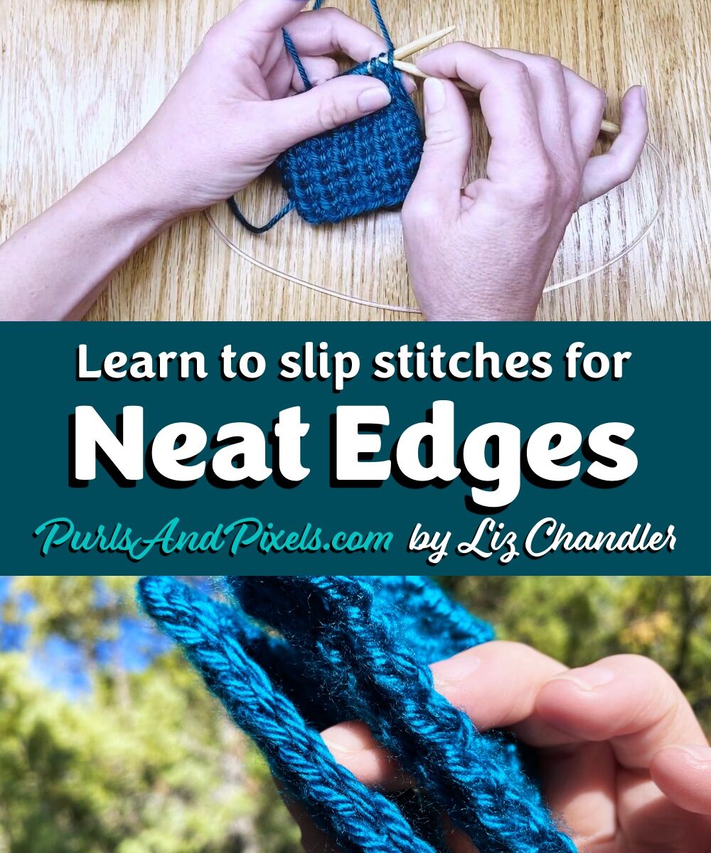 Learn to slip stitches purlwise (sl1pw) to neaten the edges of your flat knits in this knitting lesson with Liz @PurlsAndPixels.