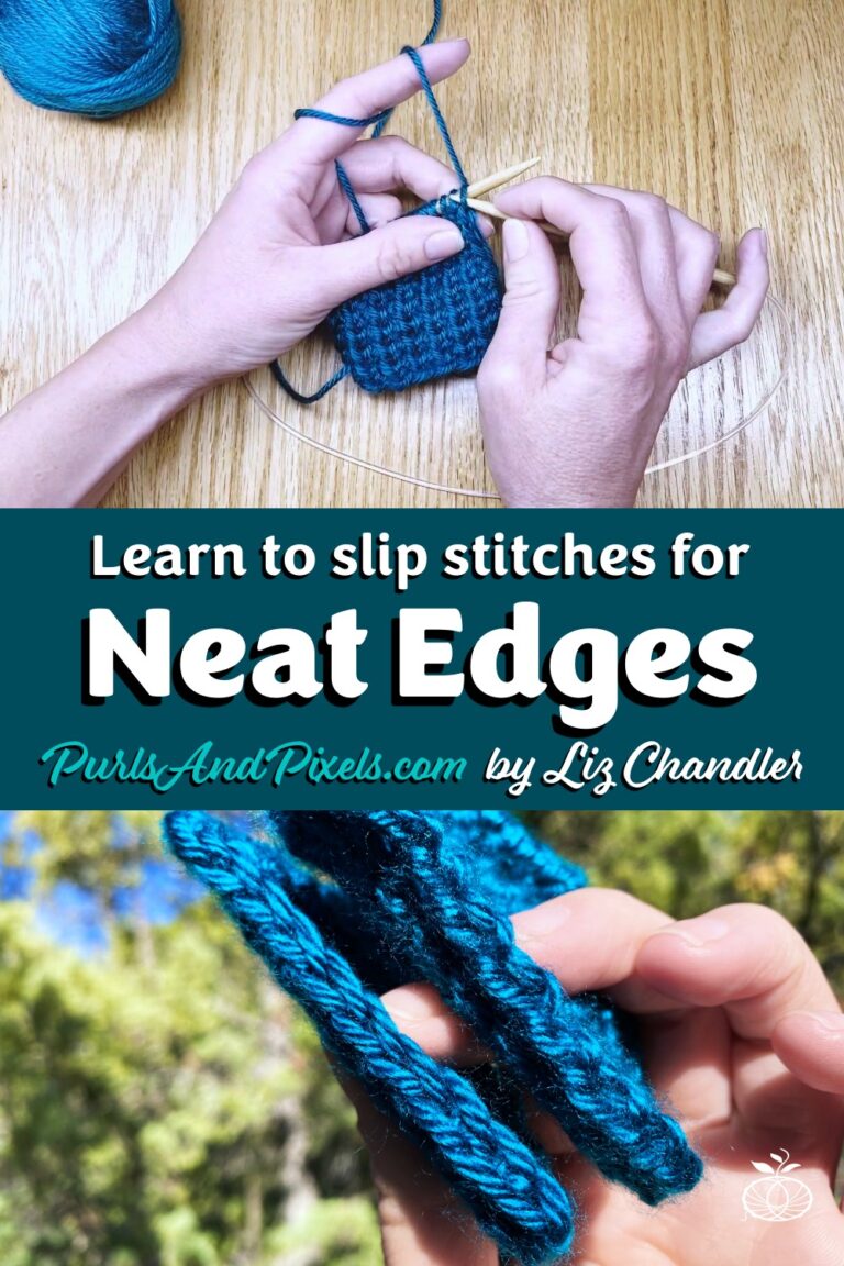 Learn to slip stitches purlwise (sl1pw) to neaten the edges of your flat knits in this knitting lesson with Liz @PurlsAndPixels.