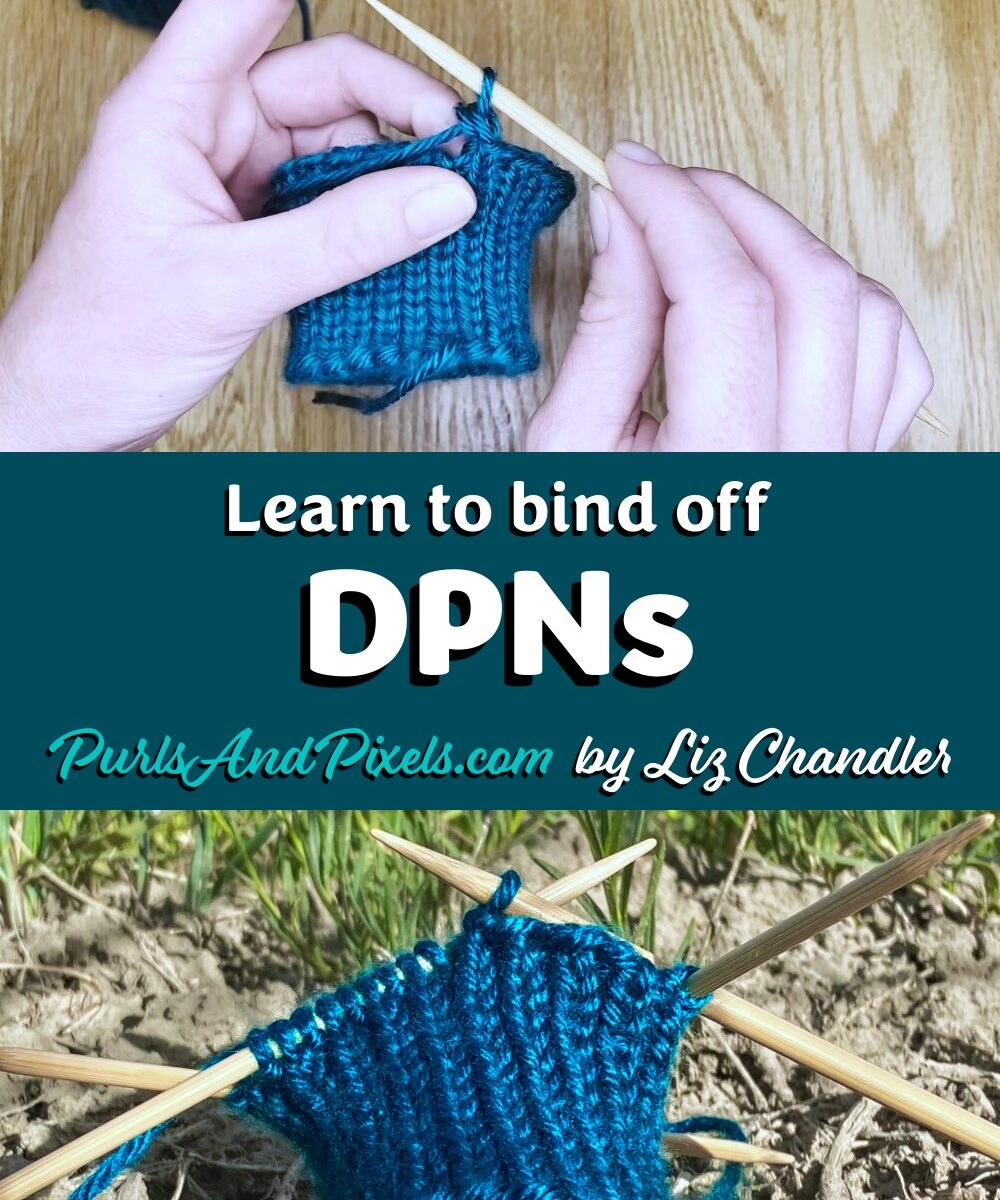 Learn to bind off on double point needles (DPNs) while working in the round - a free online knitting lesson by Liz Chandler @PurlsAndPixels.