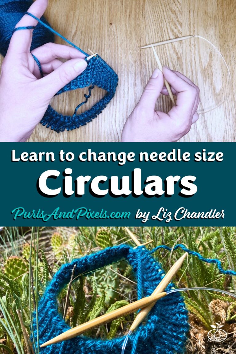 Learn how to switch needle sizes when knitting in the round on circular needles in this free online knitting lesson with Liz Chandler @PurlsAndPixels.