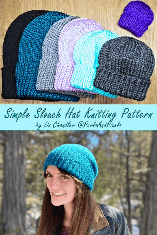 Basic Slouch Hat knitting pattern in all sizes by Liz Chandler @PurlsAndPixels.