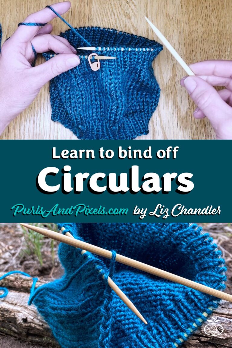 Learn to bind off knitting in the round on circular needles with this free online knitting lesson from Liz Chandler @PurlsAndPixels.