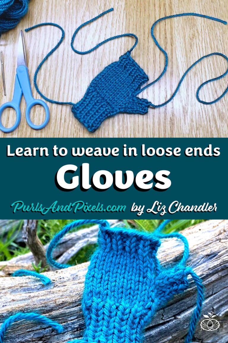 Learn to weave in the loose ends on fingerless gloves in this free knitting lesson from Liz Chandler @PurlsAndPixels.