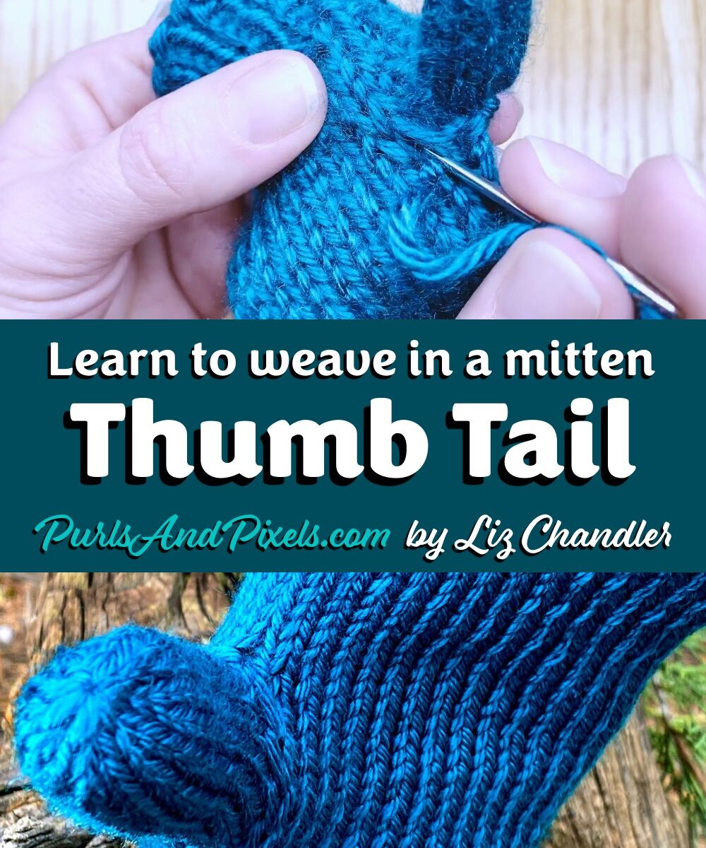 Learn how to weave in the loose end at the base of a mitten thumb to close the hole left after knitting - a lesson with Liz Chandler @PurlsAndPixels.