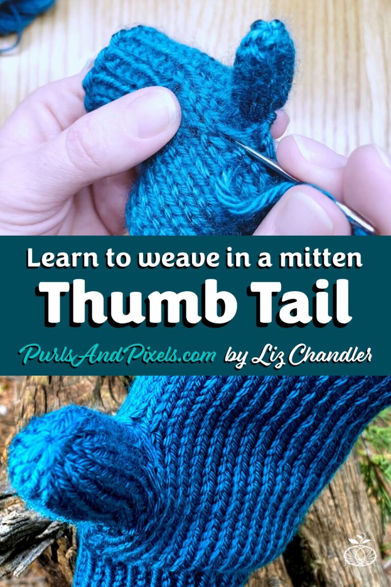 Learn how to weave in the loose end at the base of a mitten thumb to close the hole left after knitting - a lesson with Liz Chandler @PurlsAndPixels.