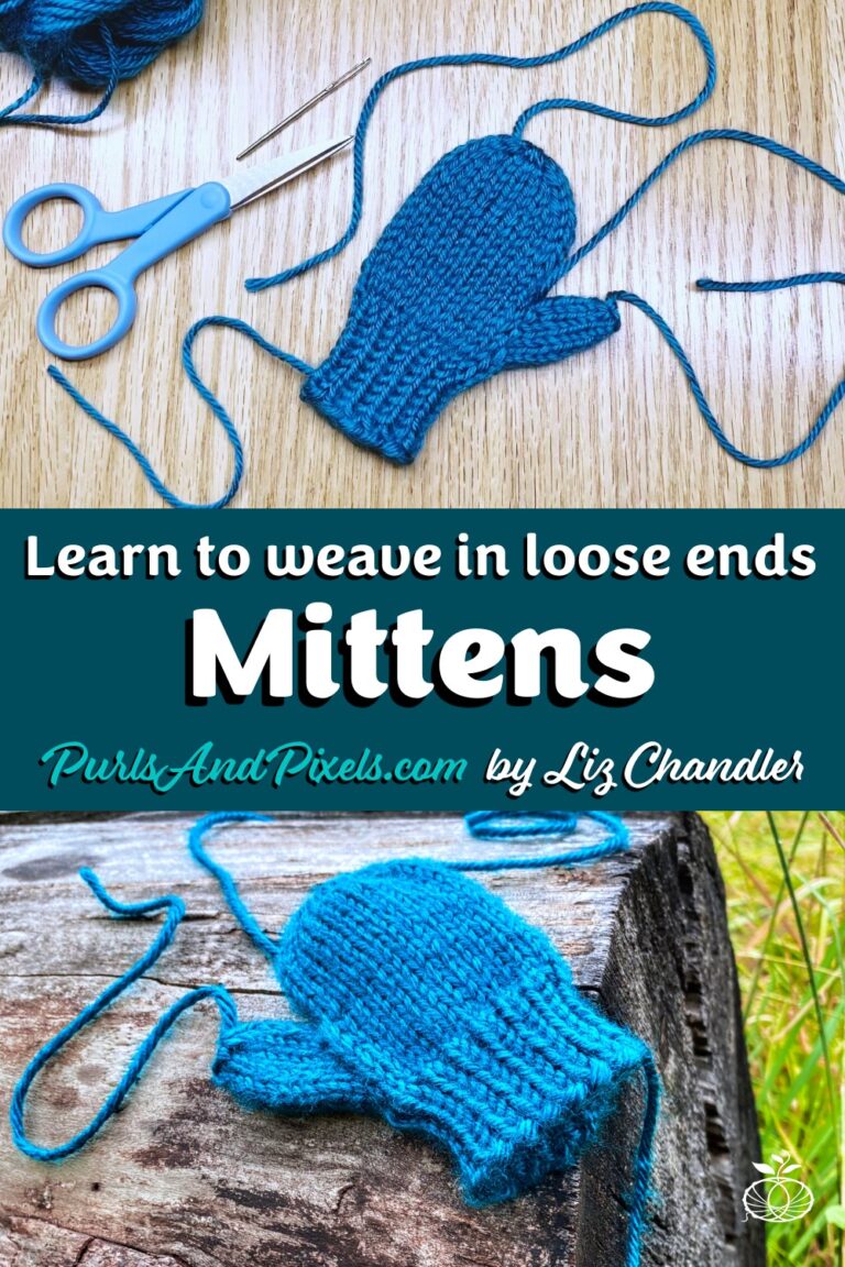 Learn to use the yarn tails to finish knit mittens while you weave in your loose ends in this knitting lesson with Liz Chandler @PurlsAndPixels.