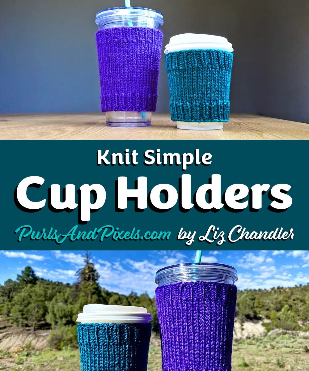 Learn to knit your own basic cup cozy with this free knitting pattern by Liz Chandler @PurlsAndPixels, now with DPN and Magic Loop instructions.