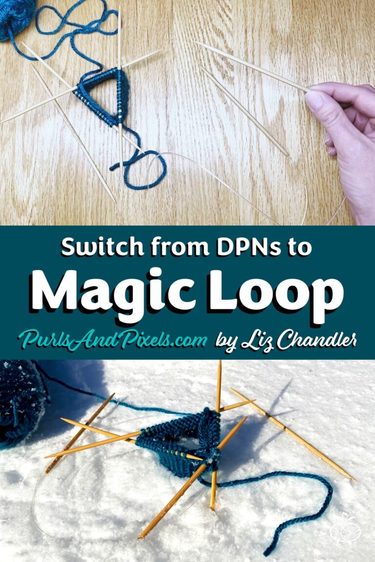 Learn to switch from knitting in the round with double point needles (DPNs) to knitting in the magic loop - a knitting lesson from Liz Chandler @PurlsAndPixels.