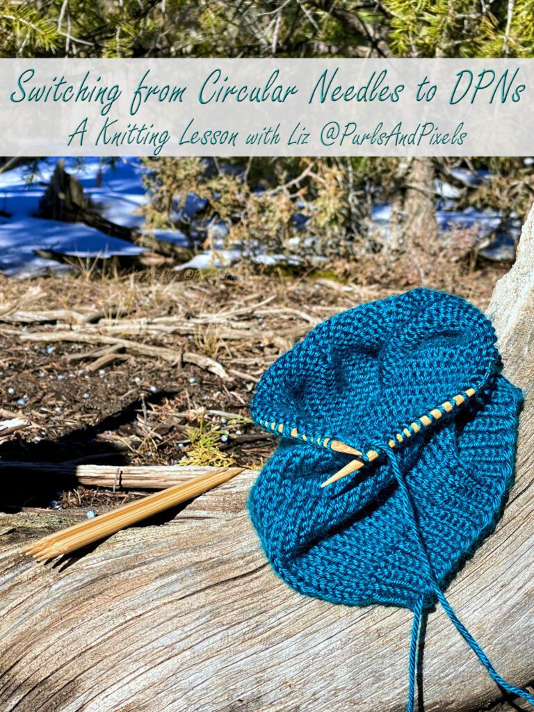 Learn how to move a hat top from circular needles to Double Point Needles (DPNs) in this knitting lesson with Liz Chandler @PurlsAndPixels.