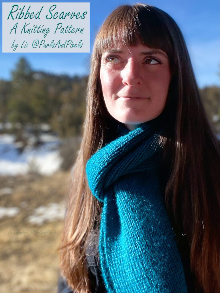 Learn to knit an easy Ribbed Scarf with this free knitting pattern by Liz Chandler @PurlsandPixels.