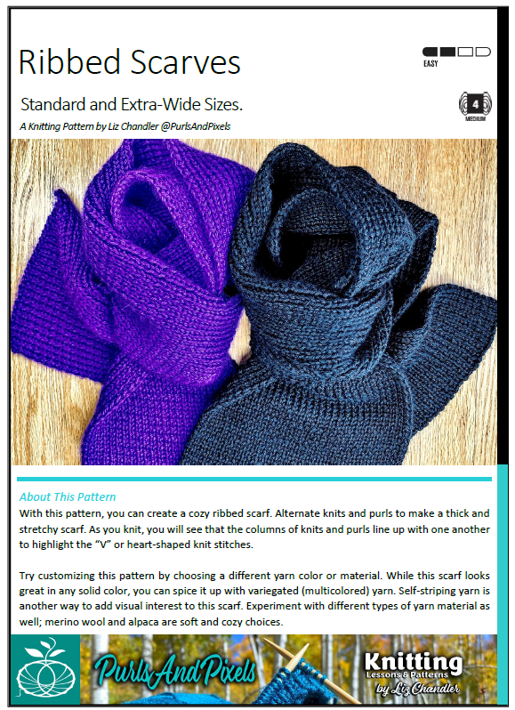 Ribbed Scarves Knitting Pattern PDF by Liz Chandler @PurlsAndPixels.