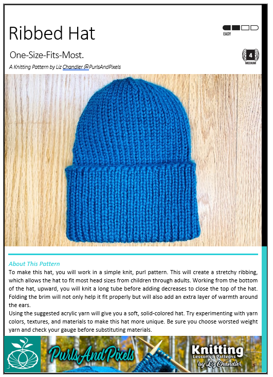 Get Liz Chandler's Ribbed Hat Knitting Pattern PDF download at PurlsAndPixels.