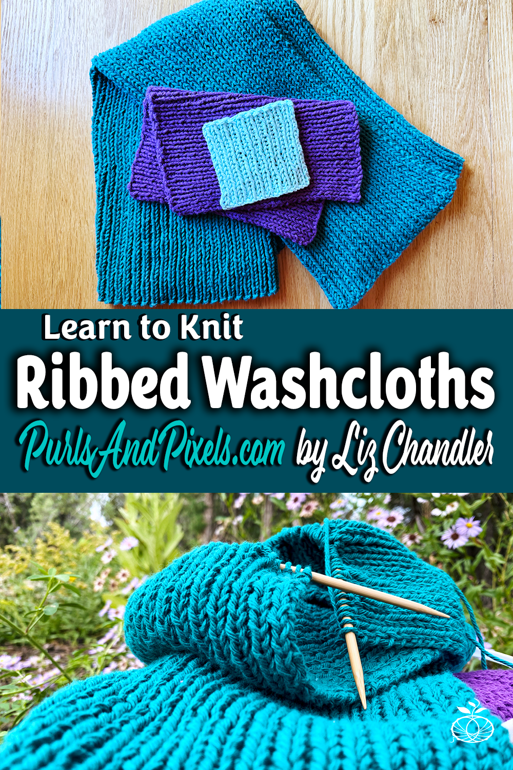 Learn to knit ribbed face scrubbies, waschloths, and hand towels with this knitting pattern from Liz Chandler @PurlsAndPixels.