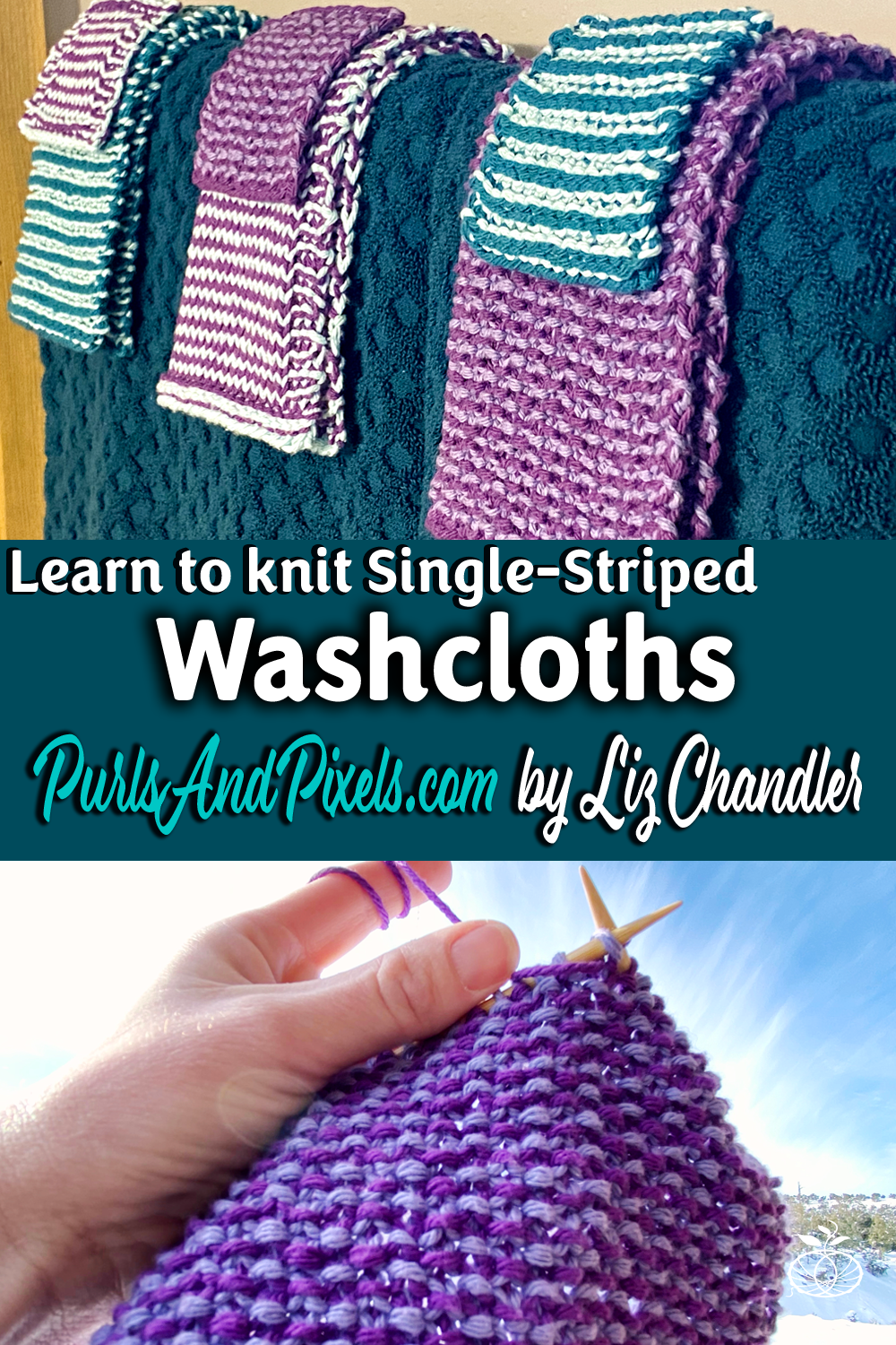Single Striped Washcloth Knitting Pattern Collection by Liz Chandler @PurlsAndPixels.