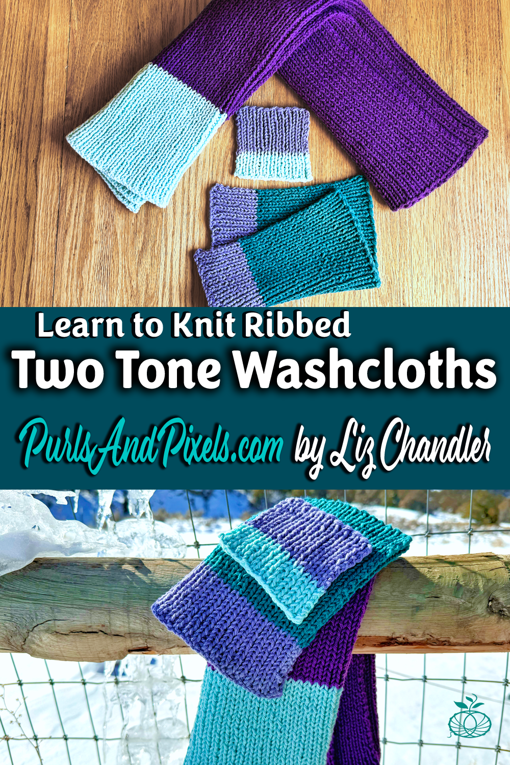 Two Tone Ribbed Washcloth Knitting Pattern by Liz Chandler @PurlsAndPixels