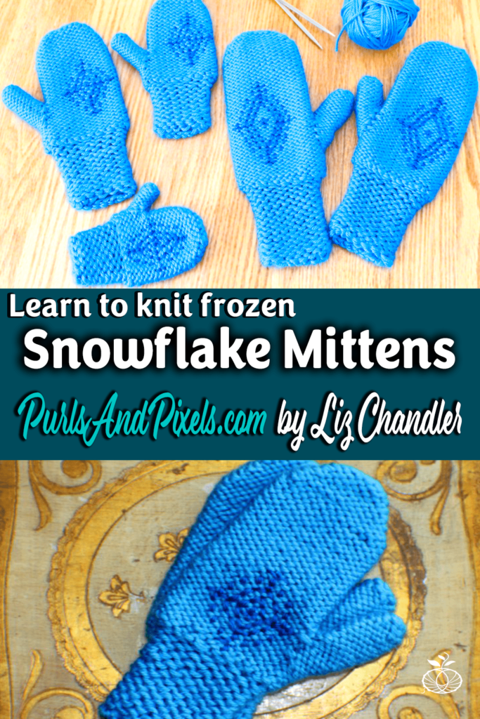 Free frozen snowflake mittens knitting pattern from Liz Chandler @PurlsAndPixels.