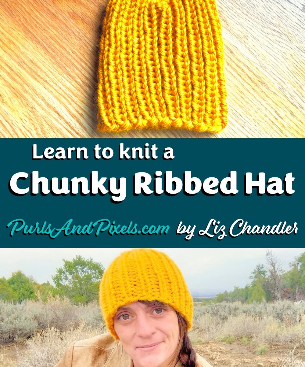 Knit an easy, unisex, one-size-fits-most, chunky ribbed knit hat using this printable PDF knitting pattern from Liz Chandler @PurlsAndPixels.