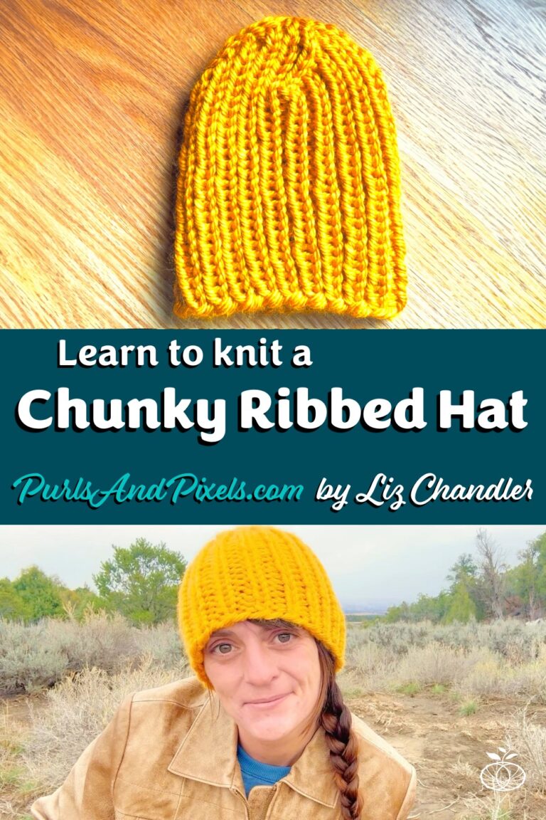Knit an easy, unisex, one-size-fits-most, chunky ribbed knit hat using this printable PDF knitting pattern from Liz Chandler @PurlsAndPixels.