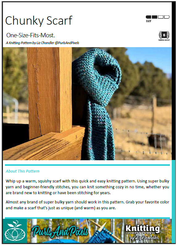 Get Liz Chandler's Easy Chunky Scarf Knitting Pattern PDF download at PurlsAndPixels.