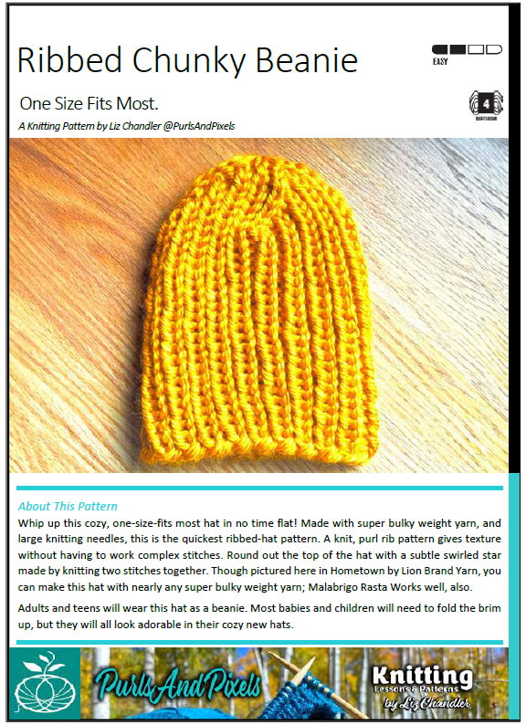 Get Liz Chandler's Easy Chunky Ribbed Hat Knitting Pattern PDF download at PurlsAndPixels.